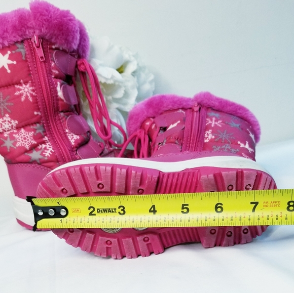 Toddler Girl's Pink Snowflakes Print  Lace Up Zippered Winter Snow Boots - Picture 12 of 12